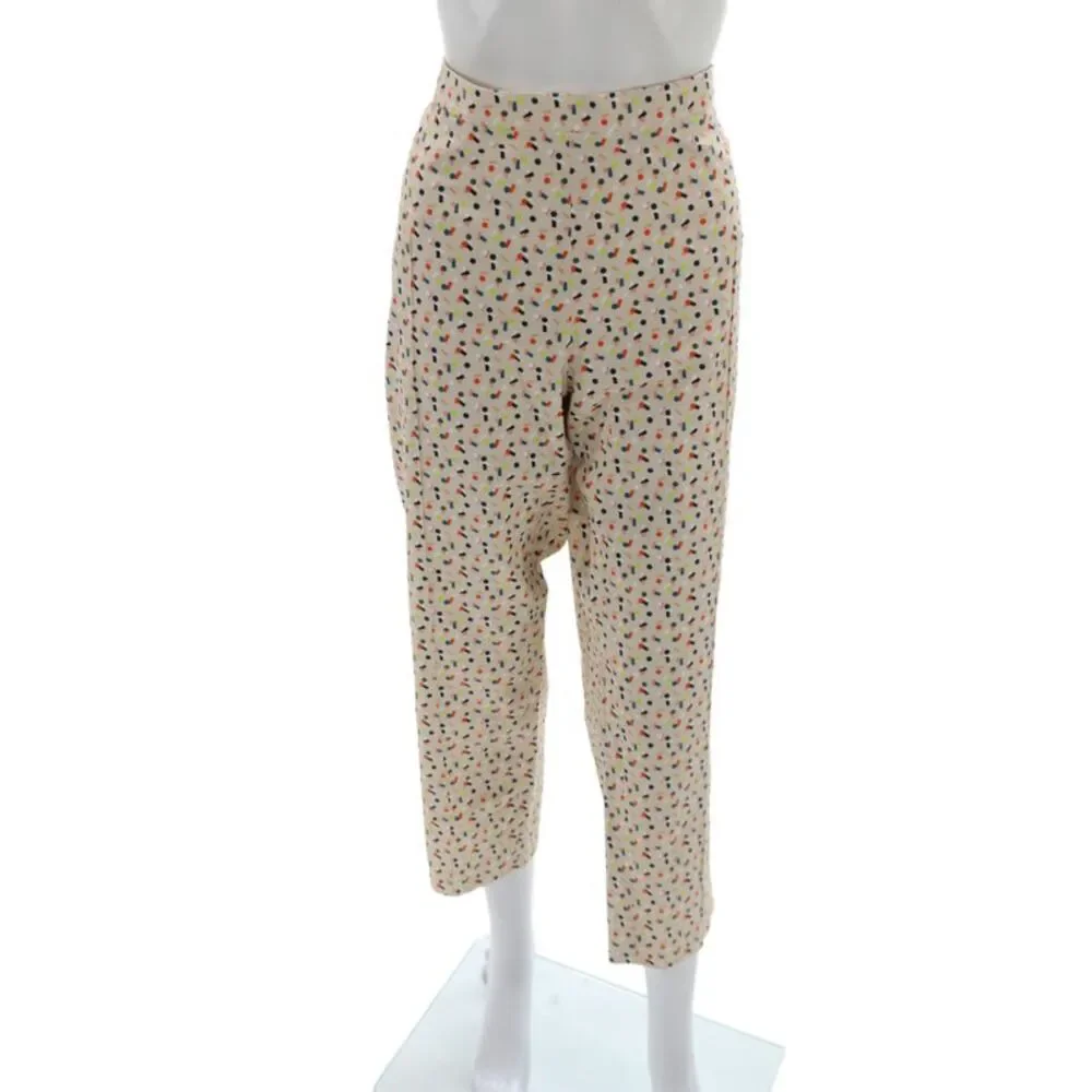 Akris Punto Womens Cropped Beige Geometric Cotton Pants Zip Size 16